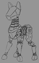 Size: 794x1280 | Tagged: safe, artist:stray prey, oc, oc only, pony, robot, robot pony, monochrome, solo