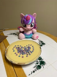 Size: 3024x4032 | Tagged: safe, photographer:buceps, princess flurry heart, alicorn, pony, g4, baby, baby pony, cake, cheesecake, cute, female, filly, flurrybetes, foal, food, heart, irl, merchandise, photo, unicorn food, unicorn themed food