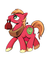 Size: 400x500 | Tagged: safe, editor:fuckomcfuck, idw, big macintosh, earth pony, pony, g4, comic, freckles, mouth hold, simple background, solo, toolbox, transparent background