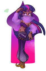 Size: 1280x1976 | Tagged: safe, artist:emeraldsphynx, twilight sparkle, human, g4, belly button, belly dancer, belly dancer outfit, dark skin, female, humanized, midriff, partial background, simple background, singing belly dancing rainbooms, solo, transparent background, veil