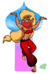 Size: 1183x1773 | Tagged: safe, artist:emeraldsphynx, applejack, human, g4, belly dancer, belly dancer outfit, female, humanized, midriff, partial background, simple background, singing belly dancing rainbooms, solo, transparent background, veil