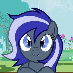 Size: 1000x1000 | Tagged: safe, artist:sofk, oc, bat pony, butterfly, pony, animated, bat pony oc, butterfly on nose, cute, garden, insect on nose, looking at you, ocbetes, smiling, smiling at you