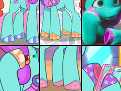 Size: 2048x1536 | Tagged: safe, edit, edited screencap, screencap, jazz hooves, earth pony, pony, ali-conned, alicorn issues, all that jazz, baby critters, clip trot, g5, it's t.u.e.s. day, my little pony: make your mark, my little pony: make your mark chapter 2, my little pony: tell your tale, spoiler:g5, spoiler:my little pony: make your mark chapter 2, spoiler:my little pony: tell your tale, spoiler:mymc02e04, spoiler:tyts01e07, spoiler:tyts01e09, spoiler:tyts01e14, spoiler:tyts01e27, spoiler:tyts01e32, comparison, female, heart, hoof polish, hooves, legs, mare, music notes, paintbrush, phone, pictures of legs, solo, stars, stripes, unshorn fetlocks, window