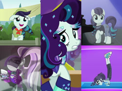 Size: 2560x1920 | Tagged: safe, alternate version, edit, edited screencap, editor:itsmgh1203, screencap, coloratura, earth pony, human, pony, epic fails, equestria girls, g4, my little pony equestria girls: summertime shorts, season 5, the mane attraction, clothes, countess coloratura, female, filly, filly coloratura, floppy ears, foal, mare, musical instrument, open mouth, open smile, pants, piano, shoes, singing, smiling, sneakers, solo, the magic inside, the spectacle, yoga, yoga pants