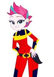 Size: 744x1060 | Tagged: safe, artist:robertsonskywa1, zipp storm, human, equestria girls, g4, g5, captain marvel (marvel), clothes, clothes swap, equestria girls-ified, female, g5 to equestria girls, g5 to g4, generation leap, hand on hip, marvel, smiling, solo