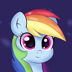 Size: 1024x1024 | Tagged: safe, ai assisted, ai content, artist:sparkfler85, generator:thisponydoesnotexist, part of a set, rainbow dash, pegasus, pony, g4, abstract background, ai interpretation, bust, cute, female, looking at you, mare, portrait, redraw, reference in the description, simple background, smiling, smiling at you, solo