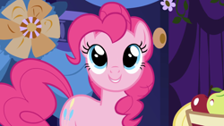 Size: 1920x1080 | Tagged: safe, screencap, pinkie pie, earth pony, pony, friendship is magic, g4, season 1, 1080p, cute, diapinkes, female, looking up, mare, smiling, solo