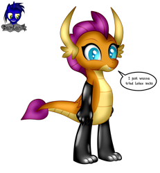 Size: 3840x4154 | Tagged: safe, alternate version, artist:damlanil, smolder, dragon, g4, clothes, comic, cute, dragon wings, dragoness, eyelashes, female, gloves, happy, horns, latex, latex socks, looking at you, rubber, shiny, show accurate, simple background, smiling, smolderbetes, socks, solo, speech bubble, standing, text, transparent background, vector, wings