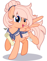 Size: 5100x6568 | Tagged: safe, artist:stesha, oc, oc only, oc:wind letters, pegasus, pony, bag, base used, blue eyes, female, freckles, full body, handkerchief, hoof hold, letter, looking at you, mare, open mouth, open smile, pegasus oc, raised hoof, scroll, simple background, smiling, smiling at you, solo, spread wings, transparent background, wings