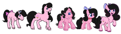 Size: 2884x806 | Tagged: safe, artist:thatonefluffs, oc, oc only, oc:moonlight, earth pony, pony, g1, g2, g3, g4, g5, :3, bow, chest fluff, freckles, hair bow, simple background, transparent background, unshorn fetlocks