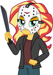 Size: 3245x4562 | Tagged: safe, artist:emeraldblast63, sunset shimmer, human, equestria girls, g4, female, friday the 13th, jason voorhees, knife, simple background, solo, transparent background, vector