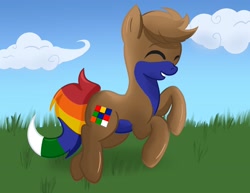 Size: 3300x2550 | Tagged: safe, artist:icelightning, oc, oc only, oc:rubik, earth pony, pony, grass, happy, high res