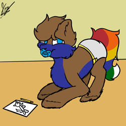 Size: 2048x2048 | Tagged: safe, artist:jay_wackal, oc, oc:rubik, earth pony, pony, age regression, diaper, high res, non-baby in diaper, pacifier