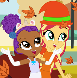 Size: 1960x1968 | Tagged: safe, artist:user15432, artist:yaya54320bases, sunset shimmer, human, unicorn, equestria girls, g4, autumn, autumn leaves, barely eqg related, base used, bubble guppies, clothes, costume, crossover, dress, equestria girls style, equestria girls-ified, gloves, halloween, halloween costume, hat, headband, holiday, horn, leaf, leaves, nick jr., nickelodeon, orange dress, seashell, unicorn costume, unicorn horn, white dress, witch, witch costume, witch hat, zooli