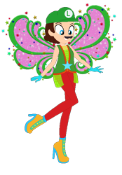 Size: 448x642 | Tagged: safe, artist:selenaede, artist:user15432, fairy, human, equestria girls, g4, barely eqg related, base used, boots, cap, clothes, cosmix, crossover, equestria girls style, equestria girls-ified, fairy wings, fairyized, gloves, green wings, hat, high heel boots, luigi, luigi's hat, male, shoes, simple background, solo, sparkly wings, stars, super mario, transparent background, wings, winx, winx club, winxified