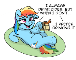 Size: 1902x1500 | Tagged: safe, artist:doodledonutart, rainbow dash, pegasus, pony, g4, cider, cider dash, drunk, drunker dash, female, go home you're drunk, simple background, solo, that pony sure does love cider, the most interesting man in the world, white background, wing hands, wings