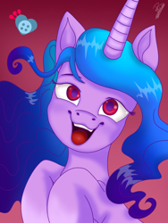 Size: 768x1024 | Tagged: safe, artist:amandascxd, izzy moonbow, pony, unicorn, g5, female, gradient background, open mouth, solo, tongue out