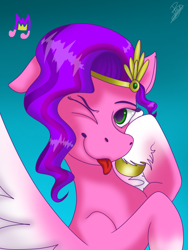 Size: 768x1024 | Tagged: safe, artist:amandascxd, pipp petals, pegasus, pony, g5, ;p, female, gradient background, one eye closed, solo, tongue out