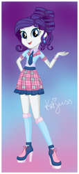 Size: 1544x3376 | Tagged: safe, artist:machakar52, rarity, human, equestria girls, g4, alternate hairstyle, bracelet, clothes, crossover, ear piercing, earring, female, hand behind back, high heels, jewelry, kneesocks, looking at you, necktie, open mouth, piercing, school uniform, shoes, socks, solo, winx club