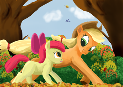 Size: 1700x1202 | Tagged: artist needed, source needed, safe, apple bloom, applejack, earth pony, pony, g4, apple sisters, siblings, sisters