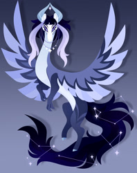 Size: 1920x2429 | Tagged: safe, artist:kabuvee, oc, oc only, draconequus, claws, constellation, draconequus oc, gradient background, hooves, horns, shadow, solo, stars, tail, wings