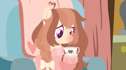 Size: 1920x1068 | Tagged: safe, artist:kabuvee, oc, earth pony, pony, clothes, cup, female, mare, solo, sweater, teacup