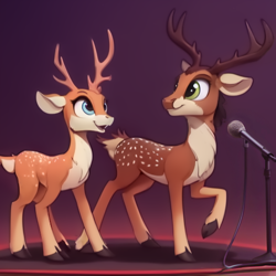 Size: 512x512 | Tagged: safe, ai assisted, ai content, editor:paracompact, oc, oc only, deer, looking right, microphone, microphone stand, one leg raised, open mouth, standing
