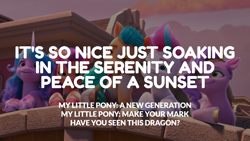 Size: 1920x1080 | Tagged: safe, edit, edited screencap, editor:quoterific, screencap, hitch trailblazer, izzy moonbow, pipp petals, sparky sparkeroni, sunny starscout, zipp storm, dragon, earth pony, pegasus, pony, unicorn, g5, have you seen this dragon?, my little pony: make your mark, my little pony: make your mark chapter 2, spoiler:my little pony: make your mark chapter 2, spoiler:mymc02e08, baby, baby dragon, coat markings, female, happy, male, mane five, mare, peaceful, royal sisters (g5), serene, siblings, sisters, smiling, socks (coat markings), stallion, sunset