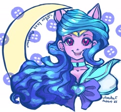 Size: 1908x1769 | Tagged: safe, artist:redi, izzy moonbow, anthro, g5, bow, choker, female, jewelry, looking at you, sailor moon (series), smiling, smiling at you, solo, tiara