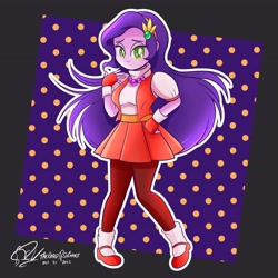 Size: 4096x4096 | Tagged: safe, artist:theratedrshimmer, pipp petals, human, equestria girls, g4, g5, adorapipp, athena asamiya, clothes, cosplay, costume, cute, equestria girls-ified, g5 to equestria girls, g5 to g4, generation leap, king of fighters, outline, passepartout, purple background, simple background, solo