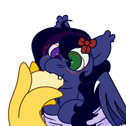Size: 480x480 | Tagged: safe, artist:bluemoon, oc, oc only, oc:shadow twinkle, bat pony, pony, banana, biting, commission, food, glasses, heterochromia, round glasses, simple background, solo, white background, ych result