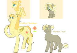 Size: 1280x889 | Tagged: safe, artist:frogstool, oc, oc only, oc:golden doubloon, oc:hidden jewel, pegasus, pony, unicorn, brother and sister, colt, duo, female, foal, magical lesbian spawn, male, mare, offspring, parent:daring do, parent:fluttershy, parents:daringshy, siblings, simple background, transparent background