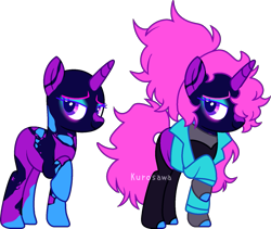 Size: 1537x1298 | Tagged: safe, artist:kurosawakuro, oc, pony, unicorn, base used, bedroom eyes, clothes, colored horn, eyeshadow, female, horn, jacket, makeup, mare, neon, pink hair, ponytail, purple eyes, raised hoof, simple background, solo, stockings, thigh highs, transparent background