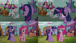 Size: 4400x2475 | Tagged: safe, edit, edited screencap, editor:quoterific, screencap, amethyst star, cherry berry, cherry jubilee, full steam, lonely hearts, northern song, parasol, pinkie pie, prince rutherford, princess celestia, promontory, sparkler, twilight sparkle, alicorn, earth pony, pony, unicorn, yak, g4, party pooped, season 5, background pony, balloon, butt, eyes closed, female, george harrison, grin, male, mare, open mouth, open smile, paul mccartney, plot, ponified, smiling, stallion, twibutt, twilight sparkle (alicorn)