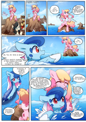 Size: 1240x1754 | Tagged: safe, artist:brony_festiaval, oc, oc:electronia, oc:lyre wave, comic:electrowave, convention, cyrillic, mascot, ocean, qingdao, qingdao brony festival, russian, water