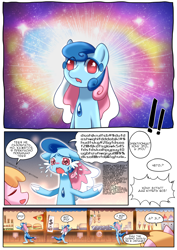 Size: 1240x1754 | Tagged: safe, artist:brony_festiaval, oc, oc:electronia, oc:lyre wave, comic:electrowave, bipedal, convention, crying, cyrillic, mascot, ocean, qingdao, qingdao brony festival, russian, water