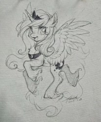 Size: 846x1024 | Tagged: safe, artist:paipaishuaige, princess luna, alicorn, pony, g4, grayscale, monochrome, solo, traditional art