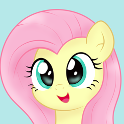 Size: 1024x1024 | Tagged: safe, ai assisted, ai content, artist:sparkfler85, generator:thisponydoesnotexist, part of a set, fluttershy, pegasus, pony, g4, bust, cute, daaaaaaaaaaaw, female, happy, portrait, redraw, shyabetes, simple background, solo