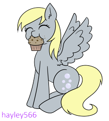 Size: 2121x2355 | Tagged: safe, artist:hayley566, derpy hooves, pegasus, pony, g4, cute, eyes closed, female, food, high res, mouth hold, muffin, simple background, solo, that pony sure does love muffins, transparent background