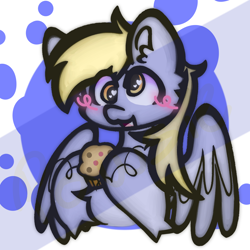 Size: 2048x2048 | Tagged: safe, artist:salzinhaowo, derpy hooves, pegasus, pony, g4, cute, female, food, high res, mare, muffin, open mouth, smiling, solo, that pony sure does love muffins