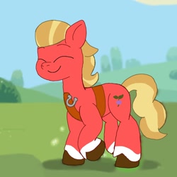 Size: 1378x1378 | Tagged: safe, artist:applebloom1753, sprout cloverleaf, earth pony, pony, g5, my little pony: tell your tale, neighfever, spoiler:g5, spoiler:my little pony: tell your tale, spoiler:tyts01e16, eyes closed, male, smiling, solo, stallion
