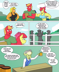 Size: 2048x2507 | Tagged: safe, artist:matchstickman, apple bloom, applejack, big macintosh, granny smith, earth pony, pegasus, anthro, matchstickman's apple brawn series, tumblr:where the apple blossoms, g4, abs, apple bloom's bow, apple brawn, apple family, applejacked, barrel, biceps, bow, breasts, busty apple bloom, busty applejack, cider, clothes, comic, crowd, deltoids, dialogue, female, great macintosh, hair bow, high res, male, mare, muscles, muscular female, muscular male, older, older apple bloom, pecs, speech bubble, stallion, sweet apple acres, tumblr comic