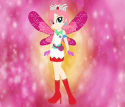 Size: 690x591 | Tagged: safe, artist:selenaede, artist:user15432, fairy, human, equestria girls, g4, barely eqg related, base used, boots, charmix, clothes, crossover, crown, ear piercing, earring, equestria girls style, equestria girls-ified, fairy wings, fairyized, female, final fantasy, gloves, high heel boots, high heels, jewelry, looking at you, piercing, pink wings, regalia, shoes, solo, sparkly wings, white dress, white mage, wings, winx, winx club, winxified