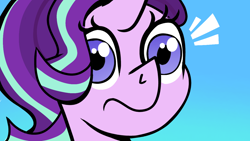 Size: 1280x720 | Tagged: safe, artist:fraciss, starlight glimmer, pony, unicorn, g4, :s, emanata, female, gradient background, solo, surprised, wavy mouth