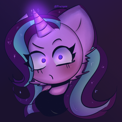 Size: 3324x3340 | Tagged: safe, artist:preisgae, starlight glimmer, unicorn, anthro, g4, female, glowing, glowing horn, high res, horn, pinpoint eyes, solo