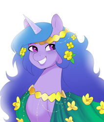 Size: 1978x2318 | Tagged: safe, artist:aztrial, izzy moonbow, pony, unicorn, baby critters, g5, my little pony: tell your tale, spoiler:g5, spoiler:my little pony: tell your tale, spoiler:tyts01e32, clothes, cute, dress, female, grin, izzybetes, mare, simple background, smiling, solo, white background