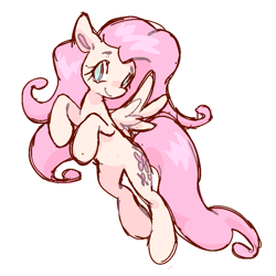 Size: 859x859 | Tagged: safe, artist:fluttershyes, fluttershy, pegasus, pony, g4, aside glance, female, flying, looking at you, mare, simple background, smiling, smiling at you, solo, spread wings, three quarter view, turned head, white background, wings