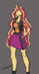 Size: 1047x1958 | Tagged: safe, artist:carmiuwu, sunset shimmer, unicorn, anthro, g4, breasts, busty sunset shimmer, clothes, equestria girls outfit, female, sketch, sketch dump, solo, sunset