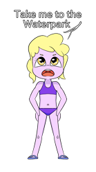 Size: 1080x1940 | Tagged: safe, alternate version, artist:happy harvey, dinky hooves, human, equestria girls, g4, belly button, child, clothes, cute, demanding, dialogue, equestria girls-ified, flip-flops, hand on hip, looking up, open mouth, phone drawing, sandals, simple background, swimsuit, transparent background, two-piece swimsuit