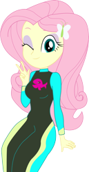 Size: 1248x2420 | Tagged: safe, artist:marcorulezzz, fluttershy, human, equestria girls, g4, my little pony equestria girls: better together, clothes, female, fluttershy's wetsuit, looking at you, one eye closed, peace sign, simple background, smiling, solo, swimsuit, transparent background, vector, wetsuit, wink, winking at you